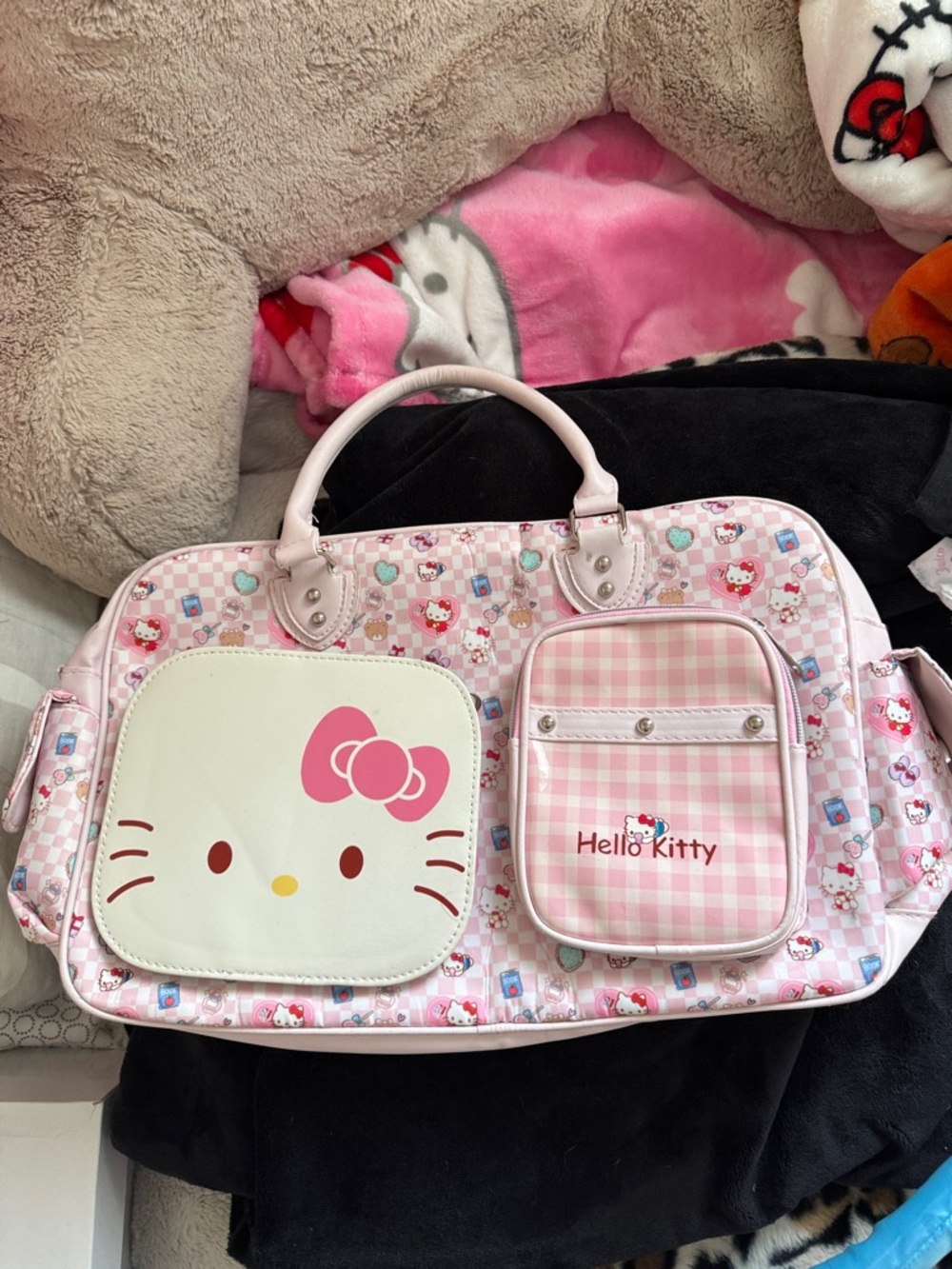 Hello Kitty Pink and White weekender Bag with Front Character Pockets